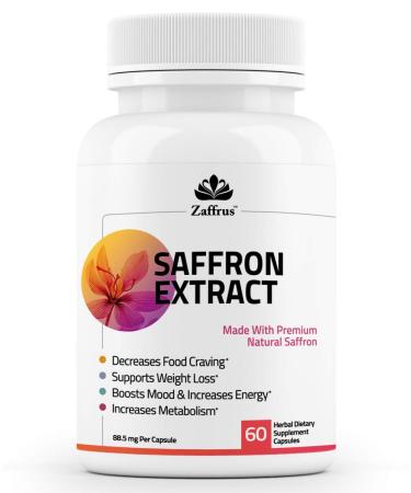 Zaffrus - Pure Saffron Extract to Enhance Mood, Eye Support, Anti-Stress, Natural Appetite Suppression. 60 Dietary Capsules (88.5 mg)