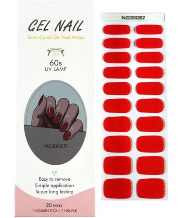 Foyute Semi Cured Gel Nail Strips 20 Pcs Soft Self-Adhesive Gel Nail Polish Wraps Sticker for Salon-Quality Manicure Set Long Lasting Easy to Apply & Remove Nail File & Wooden Stick (Red C) - Buy Online on GoSupps.com