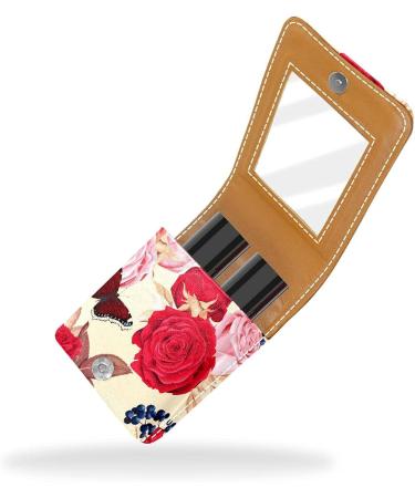 Rose & Butterflies Lip Gloss Holder | Portable Lipstick Organizer Case with Mirror | Travel Makeup Bag for Women | Multi-Color Mini Lipstick Storage 9.5x2x7 cm - Buy Online on GoSupps.com