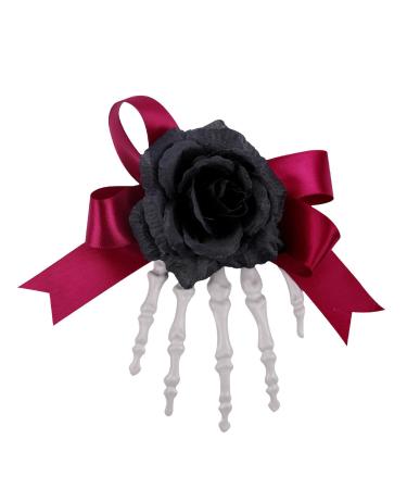 Halloween Skeleton Claws Hair Clips Bowknot Skull Skeleton Hands Bone Hand Hair Clip | Skull Skeleton Hands Bone Hair Clip with Flower Skull Hand Barrettes for Thick and Thin Hair Black