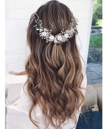 KOMUNJ Silver Bride Headband Crystal Bridal Hair Accessories Crystal Headpieces Flower Headband Bridal Hair Pieces Pearl Hair Accessories for Women and Girls (Silver) - Buy Online on GoSupps.com