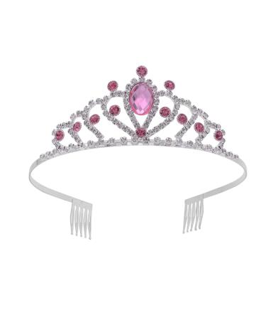 Kids Girls Hearts Crown Tiara Crystal Princess Headband Crowns Birthday Party Hair Accessories (Pink)