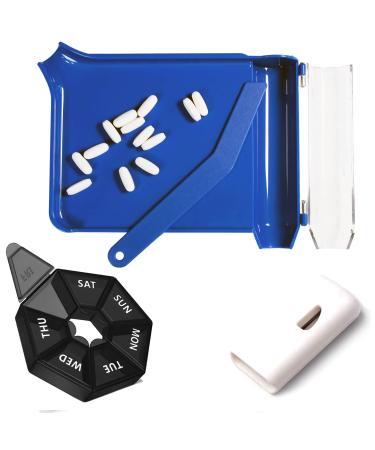Pill Counter Tray Kits 3 Pack Left Handed Pill Counting Tray with Spatula x 1 Small Weekly Pill Organizer x 1 Pill Splitter Cutter x 1 Blue - Left Handed
