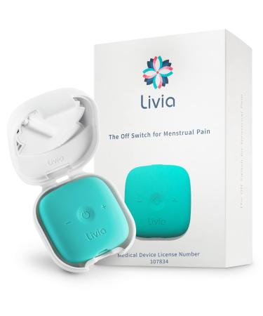 Livia Menstrual Pain Relief Device Blue - Green - Period Pain Off Switch - Portable and Travel-Ready with Stick-on Gel Pads for Cramps - Rechargeable 12-Hour Battery Life - Complete Kit