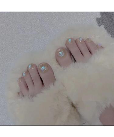 MENILITHS 24Pcs Summer Naked Powder Fake Toenails Press on Toe Nails Short Reusable False Toes Nails Artificial Beach Full Cover Toenail for Women and Girls - Buy Online on GoSupps.com