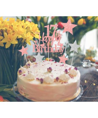 Elicola 17th Birthday Cake Toppers 17th Happy Birthday Cake Topper Rose Gold Glitter with Star Topper and Confetti Balloons for 17th Woman Birthday Party Decoration Supplies - Buy Online on GoSupps.com