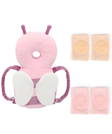 VBNZBK Baby Head Protection breathable adjustable baby head protection cushion with knee -sized baby crawling suitable for children from 4 to 24 months who learn crawling and running (bee pink)