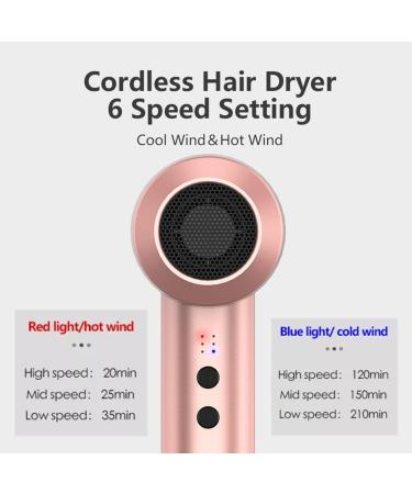 Portable Wireless Hair Dryer 5000mAh Rechargeable Cordless Hair Dryer 6 Modes Hot/Cold Air Travel Blow Dryer for Camping Fine Arts Travel Outdoor Care Salon Tool Pink - Buy Online on GoSupps.com