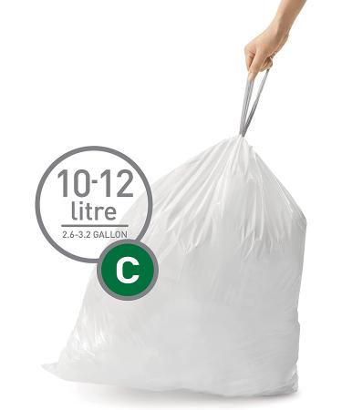 simplehuman Code C Custom Fit Drawstring Trash Bags - 60 Pack, 10-12L / 2.6-3.2 Gallon, White Liners - Buy Online on GoSupps.com