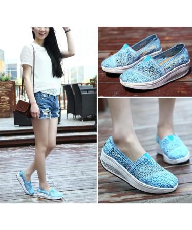Yeteepot Women's Slip-On Walking Shoes | Wedge Heel Fitness Sneakers | Light Blue Breathable Leisure Shoes | EU Size 40 - Buy Online on GoSupps.com