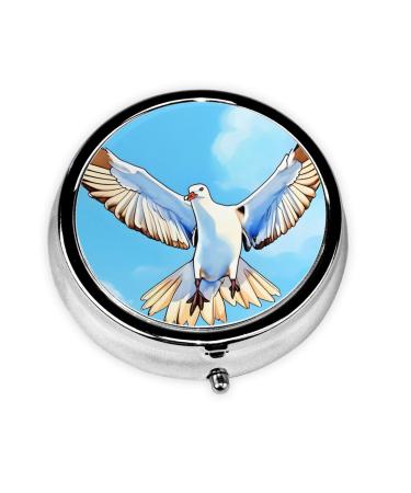 Seagulls in Flightround Pill Box 3 Compartment Round Pill Box Organizer Portable Travel Pill Box for Traveling.