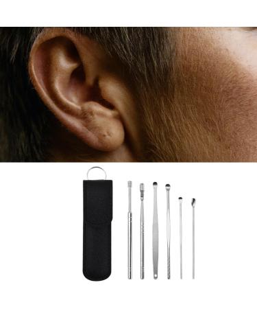 Pistro 6Pcs Stainless Steel Ear Cleaner Wax Removal Tool Set with Leather Bag - Black - Buy Online on GoSupps.com