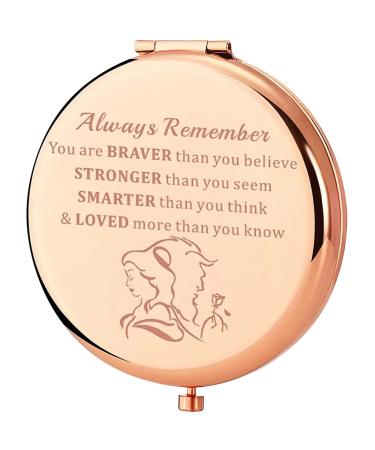 KEYCHIN Beauty Fairy Movie Pocket Mirror Princess Belle Fans Gifts Always Remember You are Braver Stronger Smarter Than You Think Compact Mirror for Women Girls Teenagers (Beauty Beast Mirror-RG)