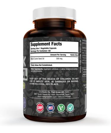 Feel Great Vitamins Black Seed Oil Softgels Cold-Pressed Nigella Sativa with Vitamin E 500mg 60 Vegan Capsules Non-GMO Made in USA - Buy Online on GoSupps.com