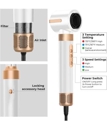 7-in-1 Hair Dryer Brush | 110 000 RPM Ionic Hot Air & Curler Styler | Professional Travel Hair Tool in White Gold - Buy Online on GoSupps.com
