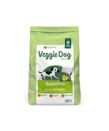 Green Petfood Veggiedog Grainfree (1 x 10 kg) vegetarian and grain -free dog food sustainable dry food for adult and sensitive dogs dog food with potato and pea 10 kg (1 Pack)