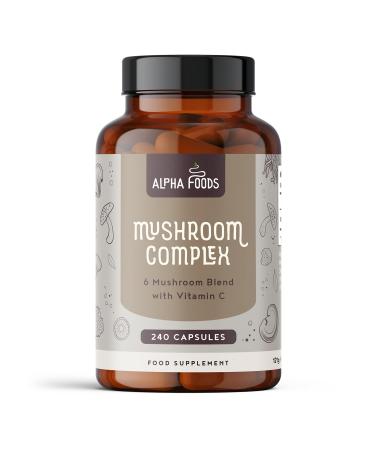 Mushroom Complex | 240 Vegan Capsules | Maitake Shiitake Chaga Cordyceps Reishi Lions Mane | with Vitamin C & Zinc | Functional Mushrooms | Vegan | Alpha Foods