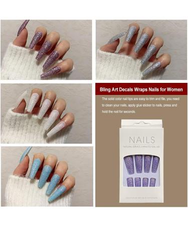 AUklOPVZZ 1 Set French Tip Press on Nails Solid Color Extension Shimmer Fingernails Decals Full Cover Salon Gifts Manicure Kit H33-purple jelly glue - Buy Online on GoSupps.com