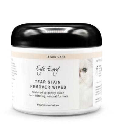 Eye Envy Tear Stain Wipes for Cats | Textured to Gently Clean, Treats The Cause of Staining | 100% Natural Formula | Recommended by Persian & Exotic Breeders, Vets, Groomers | 60 Ct