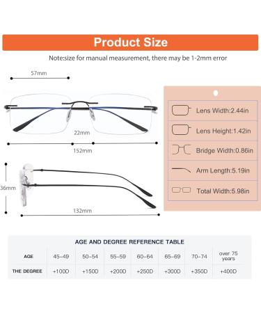 Photochromic Bifocal Reading Glasses | Anti-Blue Light Rimless Transition Sunglasses for Men & Women - Black 2.0x - Buy Online on GoSupps.com