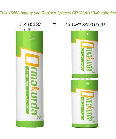16650 Rechargeable Battery - 1800mAh 3.7V Li-ion Batteries for Flashlights (2 Pack) - International Shipping Available - Buy Online on GoSupps.com