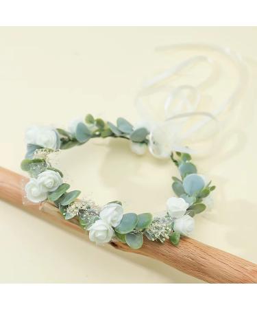 UKYLIN Flower Crown for Girls - Green & White Floral Headband for Wedding, Baby Shower, Photos & Fancy Gala Style - Buy Online on GoSupps.com