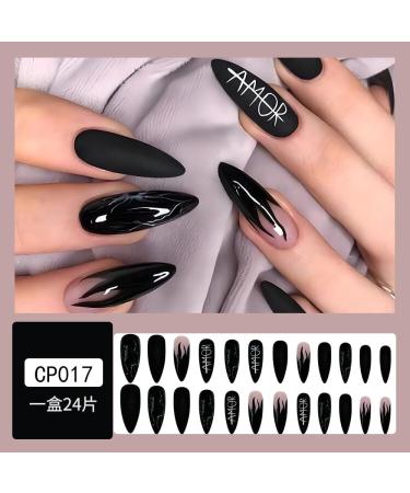Press on Nails Extra Long Fake Nails White letters False Nails and black flame Press on Nails Designs Acrylic Nails Press on Artificial Nails Stick on Nails For Women Girls 24Pcs - Buy Online on GoSupps.com