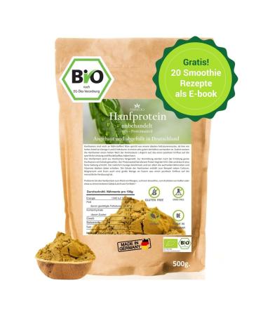 ORGANIC hemp protein 500g from Germany vegan hemp seed protein from the German organic field + free recipe e-book (PDF)