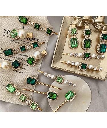 Luxury Hair Accessories Women Girls | Elegant Hair Clip Purple Green Diamon Rhinestone & Pearl Hair Pin | Fancy Gift Idea for Her | Set of 2 or Single (Hair Pin & Pearl Green) - Buy Online on GoSupps.com