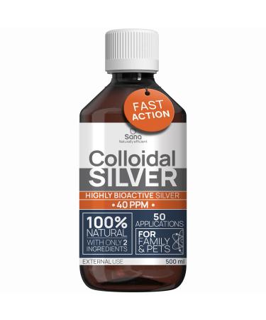 Colloidal Silver 40 PPM 500 ml - for Humans & Dogs - Highly Bio Active Hydrosol Silver Water for Best Results - Carbon Neutral 500 count (Pack of 1)