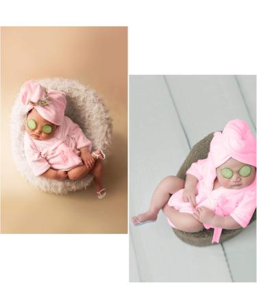 SPOKKI Baby Girl 5 PCS Bathrobe Set with Slippers & Cucumber Prop | Newborn Photography Props for Boys & Girls (0-6 Months) - Pink - Buy Online on GoSupps.com
