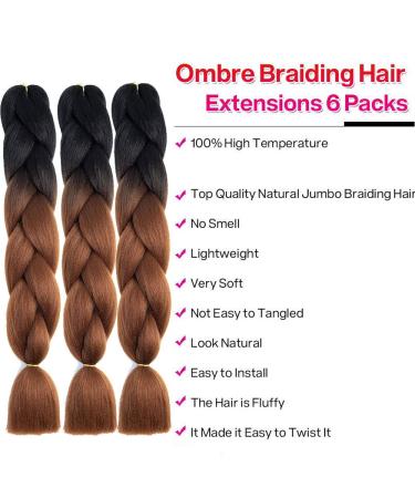Buy 24 Jumbo Braids Hair Extensions - Black Brown Kanekalon Synthetic Crochet Braids 6 Pack | Premium Quality Braids Extensions - Buy Online on GoSupps.com