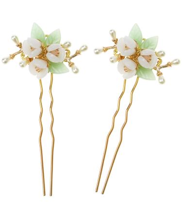 DIYstore 2 PACK Pearl Flower Hair Stick Chinese Hair Chopsticks Vintage Hair Pin Chignon Pin Chopsticks Hair Styling Hair Making Accessories for Women