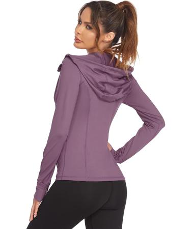 Mokermi Women's Purple Running Jacket - Lightweight Athletic Hoodie for Yoga, Workout, and Sports - Full Zip, Size Medium - Buy Online on GoSupps.com