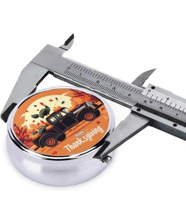 Thanksgiving Turkey Portable Metal Pill Box - Round Mini 3-Compartment Hinged Design for Small Pills Ideal for Travel - Buy Online on GoSupps.com