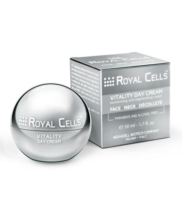 Royal Cells Vitality Day Cream | Day Cream | Face Neck and Neckline | With Hyaluronic Acid and Caviar Powder | Regenerates protects tones and moisturizes the skin | Made in Italy