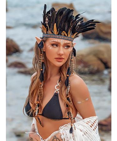 Zoestar Indian Feather Headband Tribal Feathers Crown Headpiece Carnival Headdress Festival Costume Hair Accessories for Women and Girls - Buy Online on GoSupps.com