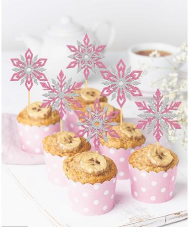 Pack of 24 Glitter Snowflakes Cupcake Toppers (Mix Pink) - Buy Online on GoSupps.com