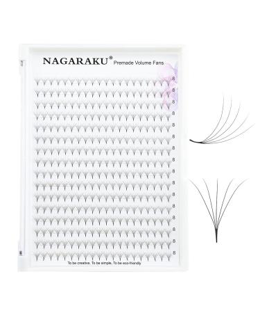 Nagaraku 5D Eyelash Extensions - 320pcs Premade Fans 0.07mm D Curl 8mm Length - Narrow Stem Light Density for Perfect Volume - Buy Online on GoSupps.com