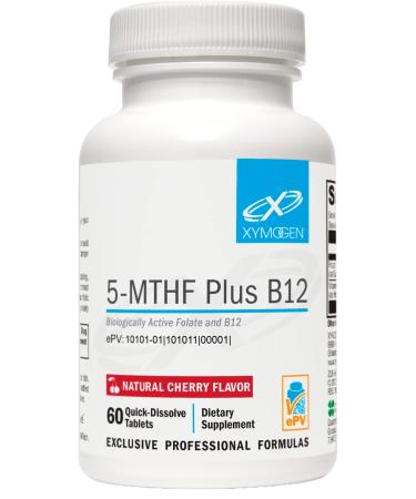 XYMOGEN 5-MTHF Plus B12 - Biologically Active Folate + Methyl B12 (Methylcobalamin) to Support Methylation and Nervous System Health - Great-Tasting Cherry Flavor (60 Quick-Dissolve Tablets) 60 Count (Pack of 1)