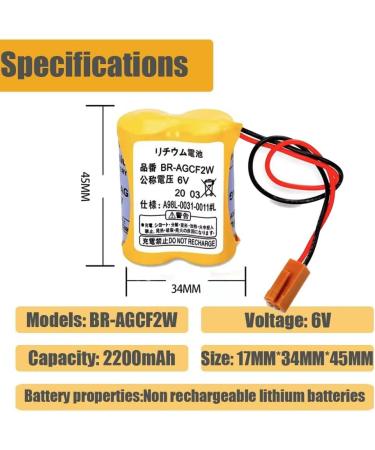 2PCS BR-AGCF2W 2200mAH 6V Battery Replacement for FANUC Controls - A98L-0031-0011 - International Shipping Available - Buy Online on GoSupps.com