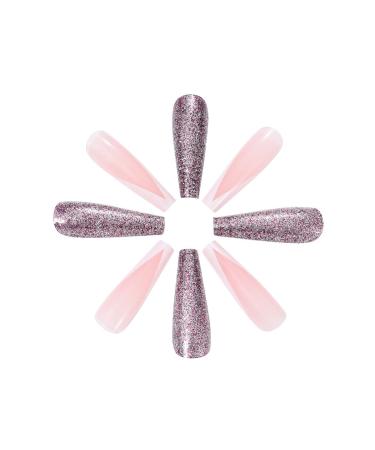 Brishow Purple Glitter Coffin Long Artificial Nails - 24 Ballerina Press-On Acrylics for Women & Girls - Buy Online on GoSupps.com