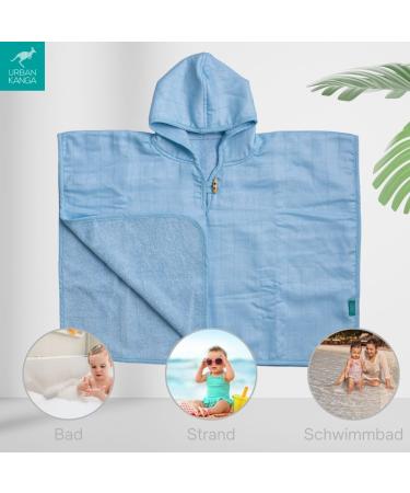 Urban Kanga Baby Bath Poncho with Hood | Two-Sided Crystal Blue Poncho for Children 1 Year - International Shipping - Buy Online on GoSupps.com