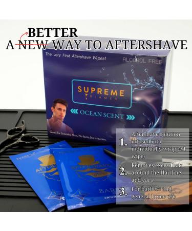 Supreme Trimmer 3-in-1 Aftershave Wipes | Alcohol-Free Body & Face Wipes | Travel-Friendly | No Burn No Irritation | Fresh Ocean Scent | 50 Individually Wrapped - Buy Online on GoSupps.com