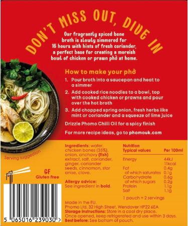 Authentic Chicken Pho Bone Broth | Slow-Simmered 12-Hour Vietnamese Recipe | 100% Natural Ingredients | No MSG/Preservatives | Gluten/Nut/Sesame Free | 6 x 500ml (makes 12 bowls) | 26 Cals per Portion Chicken Pho 500 ml (Pack of 6) - Buy Online on GoSupps.com