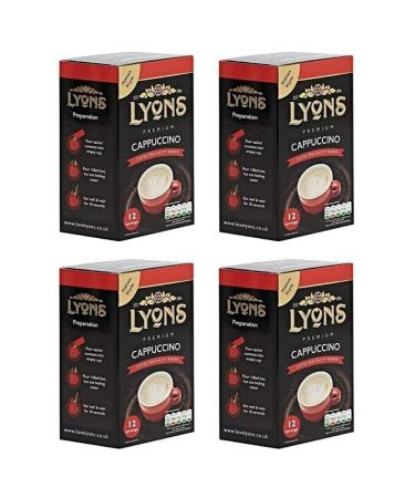 Lyons Premium Instant Coffee Bag Sachets + FabFinds Assorted Gift Mug (Cappuccino 4X 12Sachets) 720.0 gram Pack of 1