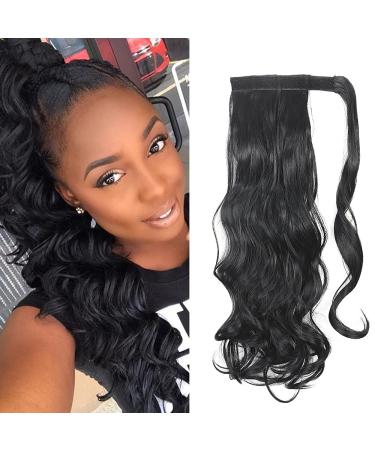 Ponytail clip in ponytail braid extension hairpiece hair extension hair piece wavy like real hair 45cm black 45 cm black
