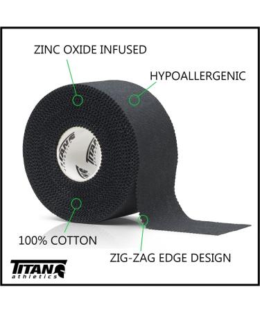 Titan Athletics 12 Pack - Premium Black Athletic Tape 1 1/2 Inch x 45 Feet - 100% Cotton with Zinc Oxide - Easy Tear Zig Zag Design - Buy Online on GoSupps.com