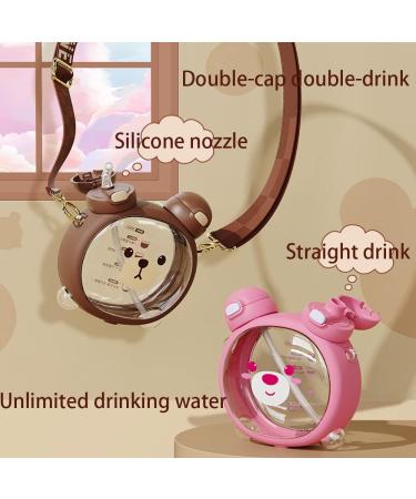 Hrtesus Bear Pink Kawaii Water Bottle with Straw and Adjustable Strap - Buy Online on GoSupps.com