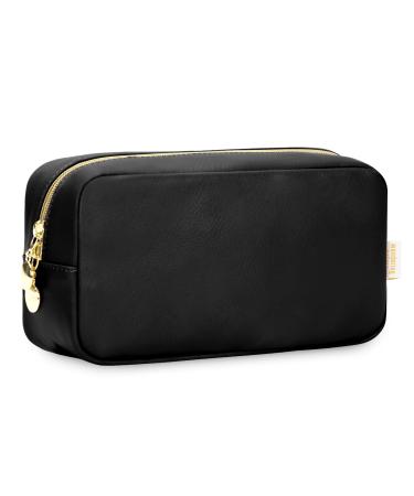 Wandering Nature Makeup Bag for Handbag Small Cosmetic Bag for Purse Travel Make Up Bag for Women with Slip-in Pockets Makeup Pouch Eco Vegan Leather Black (Patent Pending) Black M